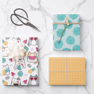 Summer Cat Tropical Fruits Wrapping Paper Sheet