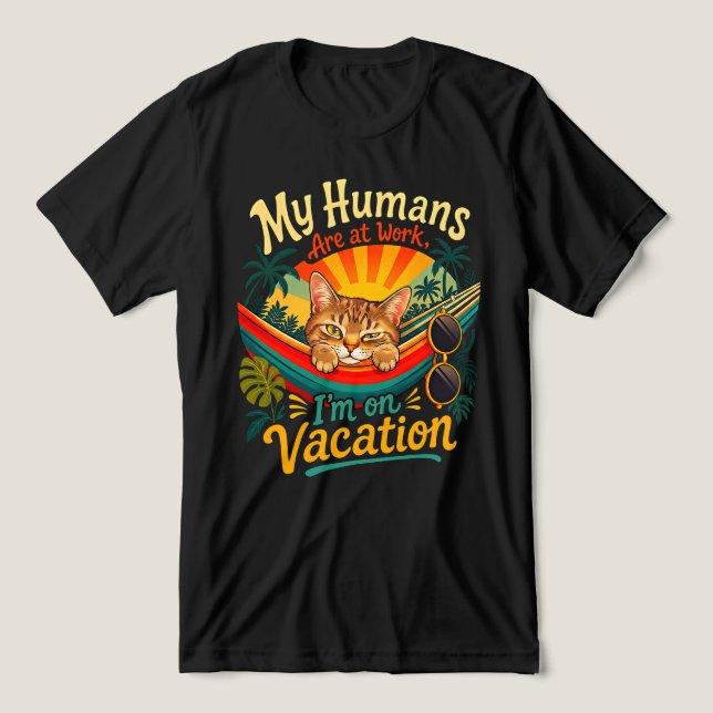 Summer Cat Vacation - Funny Tropical Feline Tri-Blend Shirt (Design Front)