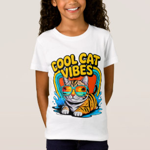Summer Cat Vibes - Cute Retro Beach Cat Girl T-Shirt