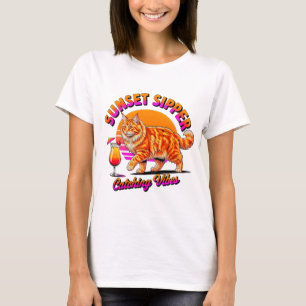 Summer Cat Vibes – Cute Sipping Cat Tee for Women