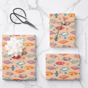Summer Cats at the Beach Colourful Gift Wrap