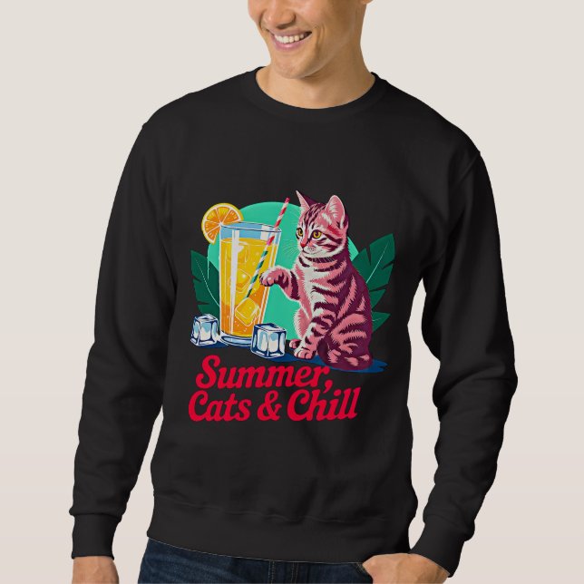 Summer Cats & Chill - Funny Cool Cat Lover Beach Sweatshirt (Front)