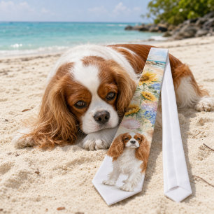 Summer Cavalier King Charles Spaniel Watercolor Tie