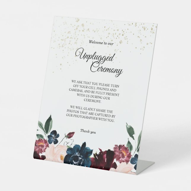 Summer Celebration Wedding Unplugged Ceremony Pedestal Sign (Front)