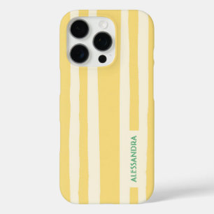 Summer Chic Retro Yellow Stripes Personalised iPhone 16 Pro Case