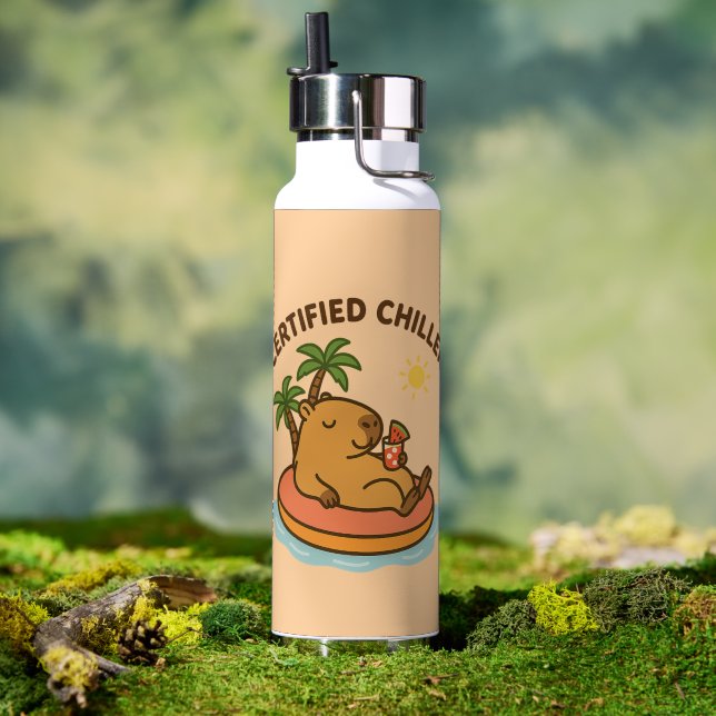 Summer Chill Capybara – Cute Tropical Water Bottle (Outdoor (Rotated))
