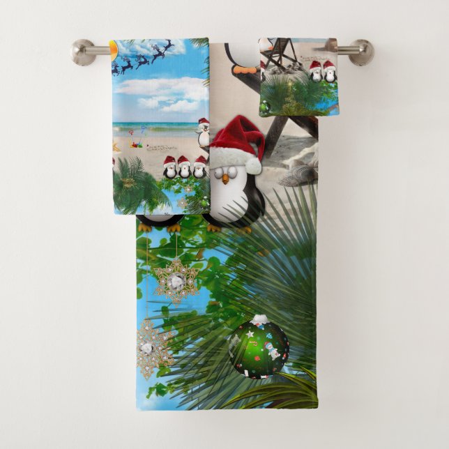 Summer Christmas Baby on the Beach repeat Bath Towel Set (Insitu)