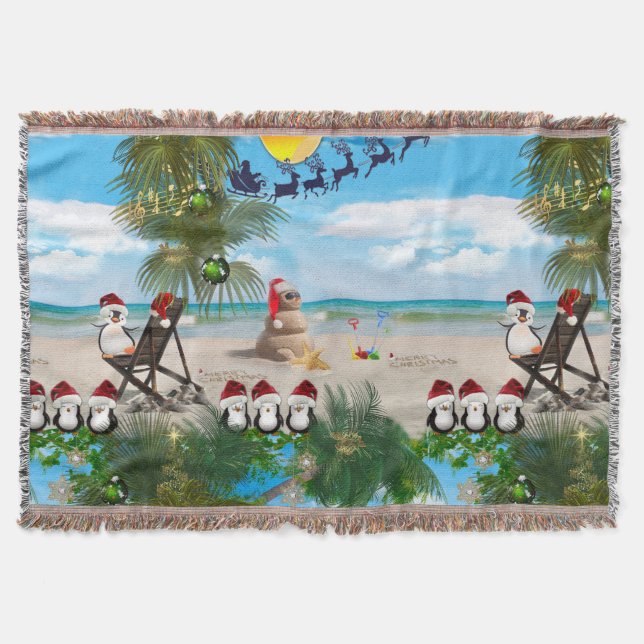 Summer Christmas Baby on the Beach repeat Design Throw Blanket (Front)