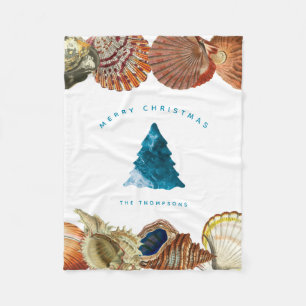 Summer Christmas Beach Seashell Custom Name Fleece Blanket