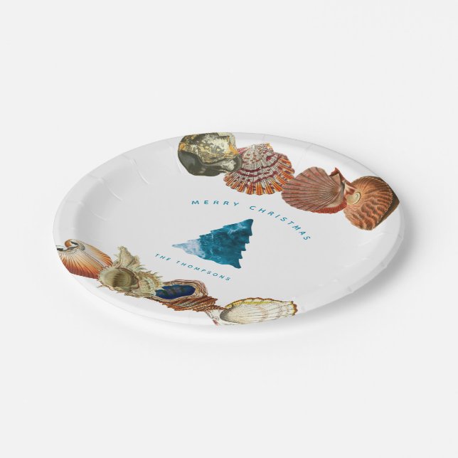 Summer Christmas Beach Seashell Custom Name  Paper Plate (Angled)
