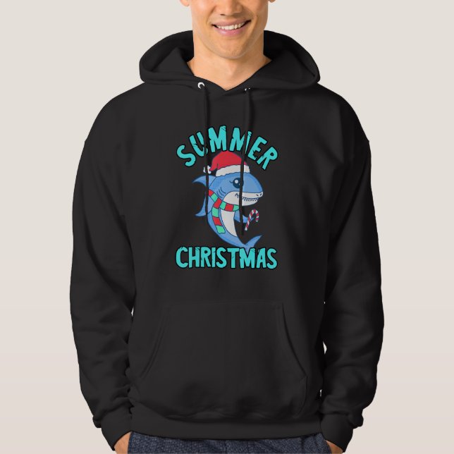 Summer Christmas In July Cute Santa Shark Fish Xma Hoodie (Front)