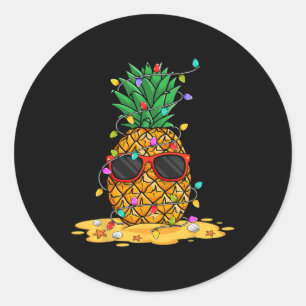 Summer Christmas In July Pineapple Sungl Santa Hat Classic Round Sticker