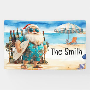 Summer Christmas  in July  Santa Claus on beach  Banner