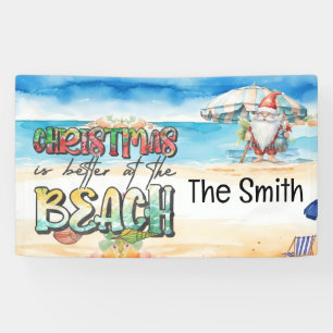 Summer Christmas in July Santa Claus on beach Banner