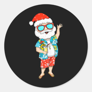Summer Christmas In July Tropical Santa Holding Ju Classic Round Sticker