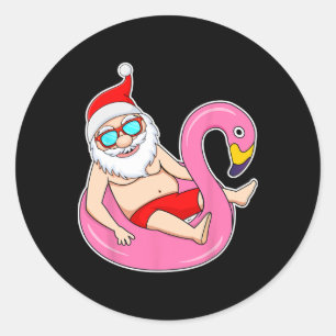Summer Christmas In July Tropical Santa On Pool Su Classic Round Sticker