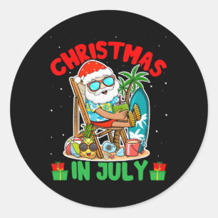 Summer Christmas In July - Tropical Santa Surfing  Classic Round Sticker