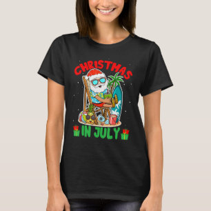 Summer Christmas in July  Tropical Santa Surfing H T-Shirt