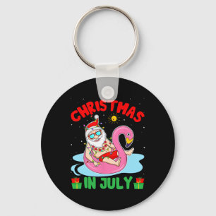 Summer Christmas In July - Tropical Santa Surfing  Key Ring