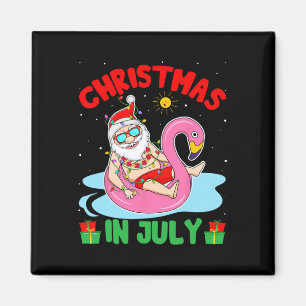 Summer Christmas In July - Tropical Santa Surfing  Magnet