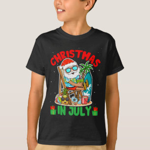 Summer Christmas In July - Tropical Santa Surfing T-Shirt