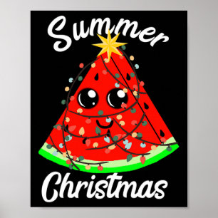 Summer Christmas In July Watermelon Fruit Tree Tro Poster
