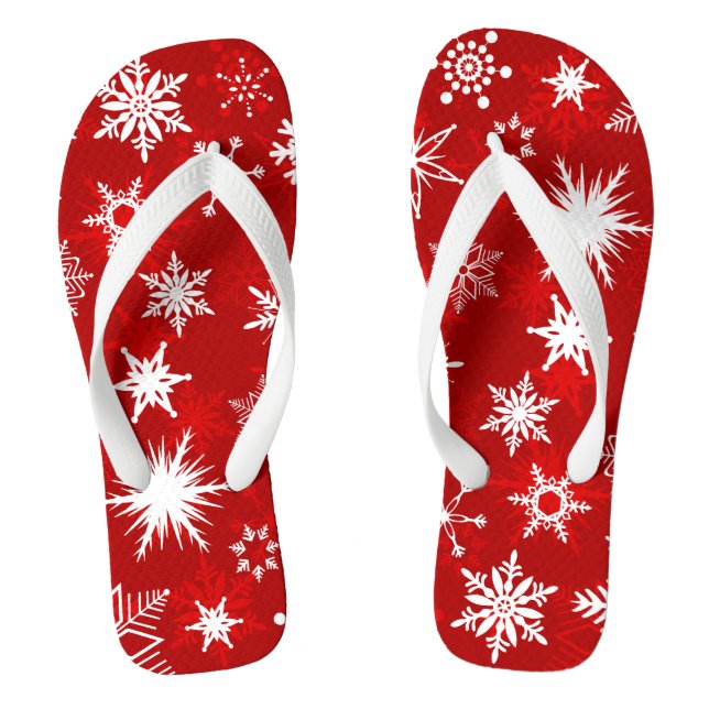 Summer Christmas red and white snowflake design Jandals (Footbed)