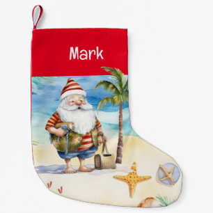 Summer Christmas with Santa Claus on beach  Small Christmas Stocking