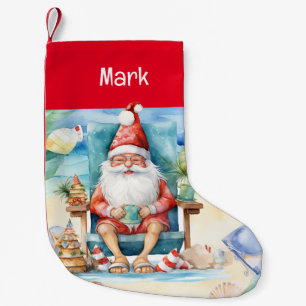 Summer Christmas with Santa Claus on beach  Small Christmas Stocking