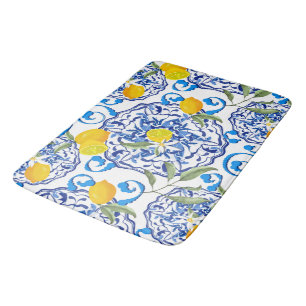 Summer citrus,boho ,bohemian,floral Mediterranean  Bath Mat