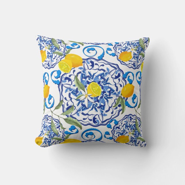Summer citrus,boho ,bohemian,floral Mediterranean  Cushion (Front)