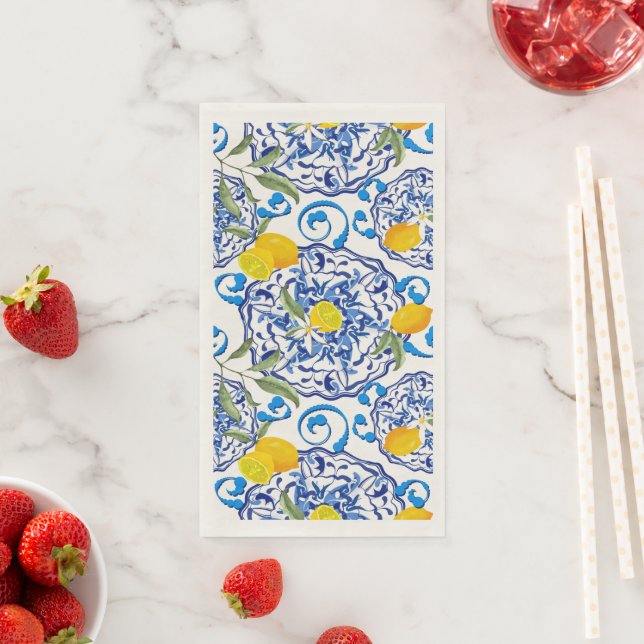 Summer ,citrus,boho ,bohemian,floral Mediterranean Napkin (Insitu)
