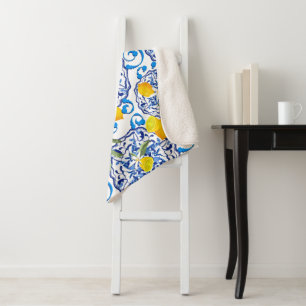 Summer citrus,boho ,bohemian,floral Mediterranean  Sherpa Blanket