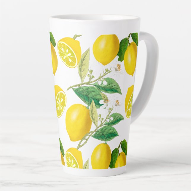 Summer, citrus ,floral Mediterranean style ,lemon  Latte Mug (Right Angle)