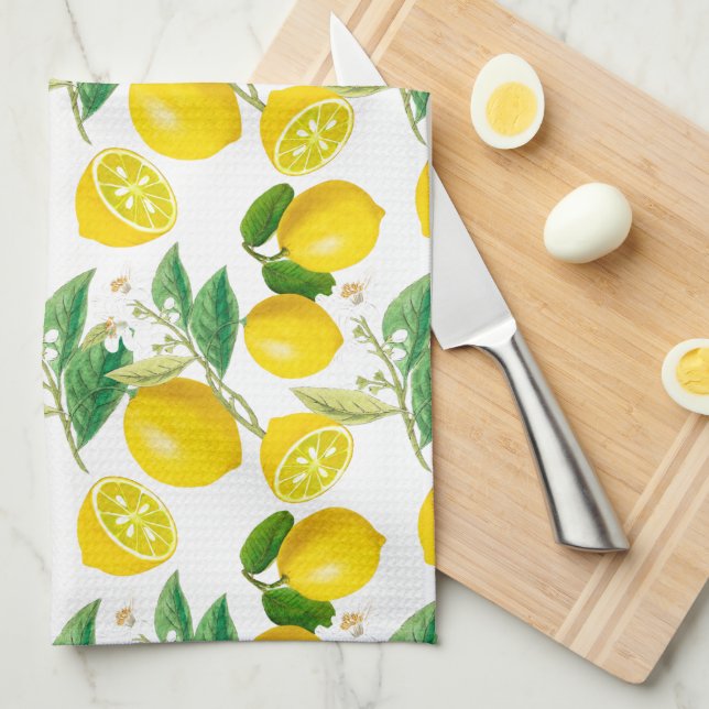 Summer, citrus ,floral Mediterranean style ,lemon Tea Towel (Quarter Fold)