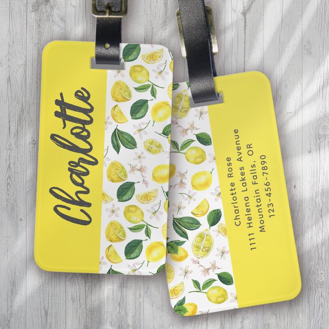 Summer Citrus Lemon Monogram Luggage Tag (Creator Uploaded)
