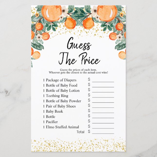 Summer Citrus Orange guess the price Game (Front)