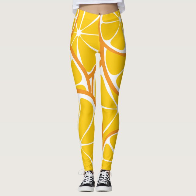 Summer Citrus Orange Leggings - Bold Print (Front)