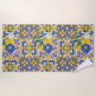 Summer,citrus,Sicilian,Mediterranean style,lemon,m Beach Towel
