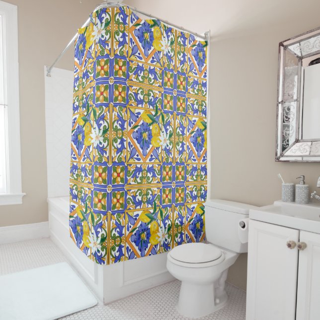 Summer,citrus,Sicilian,Mediterranean style,lemon,m Shower Curtain (In Situ)