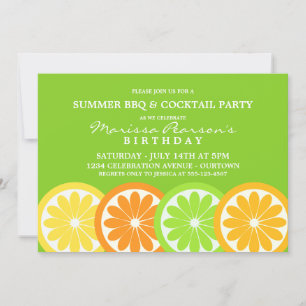 Summer Citrus Theme Birthday Party Invitations