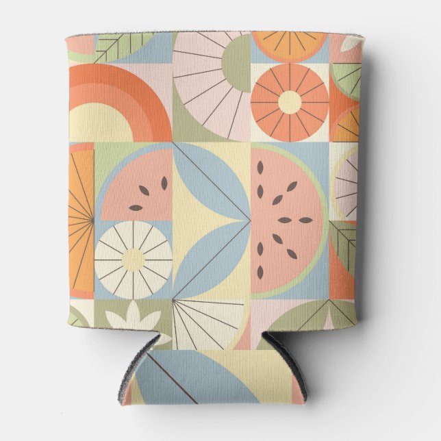 Summer Citrus Watermelon: Abstract Geometric Patte Can Cooler (Front)