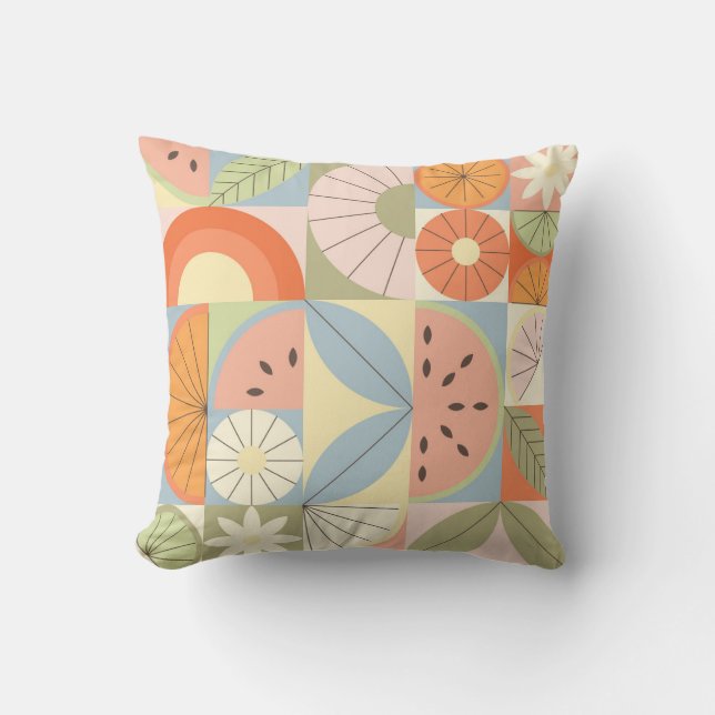 Summer Citrus Watermelon: Abstract Geometric Patte Cushion (Front)