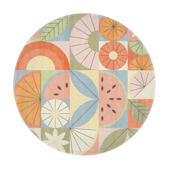 Summer Citrus Watermelon: Abstract Geometric Patte Cutting Board (Front)