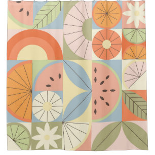 Summer Citrus Watermelon: Abstract Geometric Patte Shower Curtain