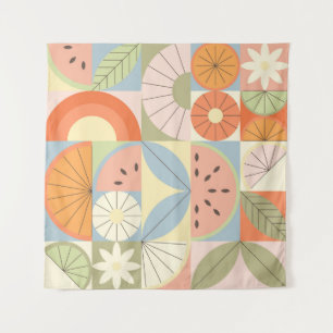 Summer Citrus Watermelon: Abstract Geometric Patte Tapestry