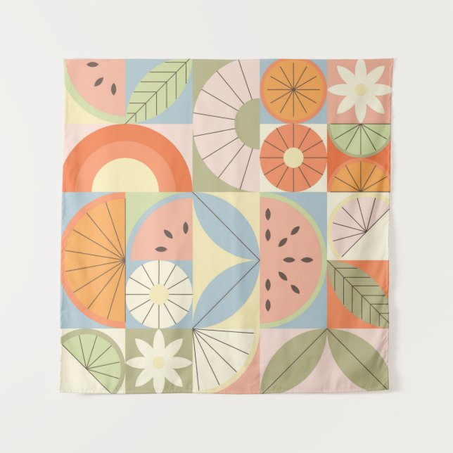 Summer Citrus Watermelon: Abstract Geometric Patte Tapestry (Front)
