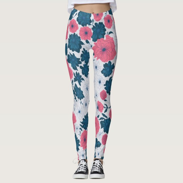 Summer Classic Simple Floral LuLaRoe Pink White Leggings (Front)