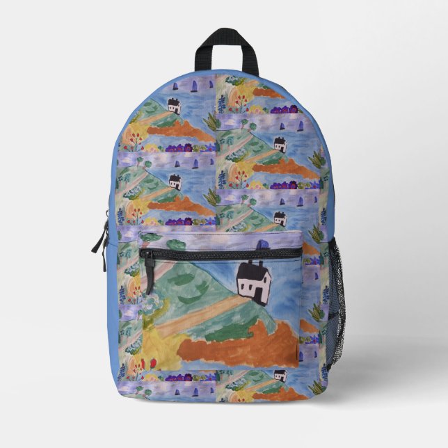 Summer Coast & Flowers Printed Backpack (Front)
