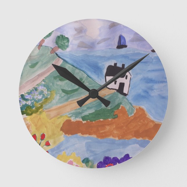 Summer Coast & Flowers Round Clock (Front)